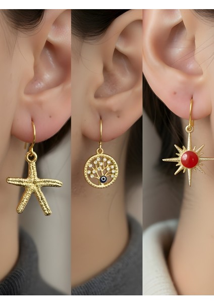 Trend Sembol Figürlü 3’lü Kadın Küpe Set