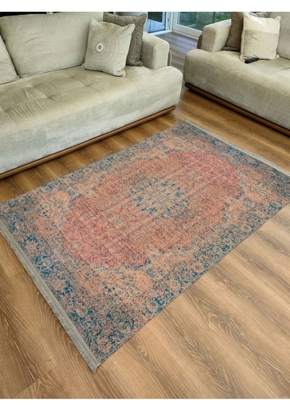 Mars Serisi Mavi ve Kahve Tonlarında Eskitme Otantik Desen Kaymaz Taban Şönil Halı modelleri