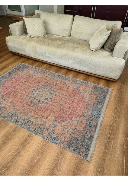 Mars Serisi Mavi ve Kahve Tonlarında Eskitme Otantik Desen Kaymaz Taban Şönil Halı indirimleri