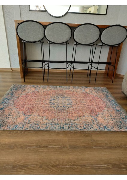 Mars Serisi Mavi ve Kahve Tonlarında Eskitme Otantik Desen Kaymaz Taban Şönil Halı