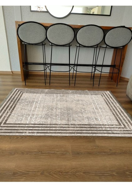 Mars Serisi Kahve Tonlarında Çizgili Etnik Desen Kaymaz Taban Şönil Halı indirimleri