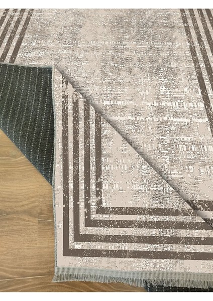 Mars Serisi Kahve Tonlarında Çizgili Etnik Desen Kaymaz Taban Şönil Halı