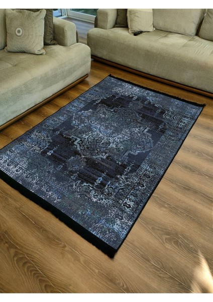 Mars Serisi Lacivert Eskitme Antika Desen Kaymaz Taban Şönil Halı indirimleri