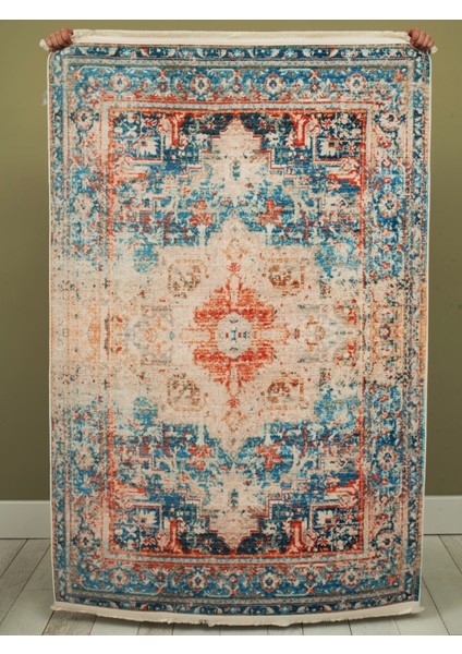 Mars 2018 Etnik Vintage Çok Renkli Bohem Dokuma ve Kaymaz Taban Şönil Halı