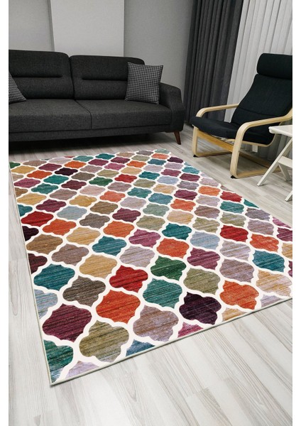 Mars 1006 Multy Tonlarında Fas Kapısı Modelli Dekoratif Kaymaz Taban Halı