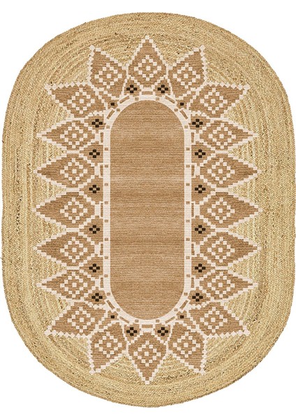 Boho 980 Jüt Hasır Etnik Desenli Oval Jüt Örme Doğal Hasır Natural Oval Halı