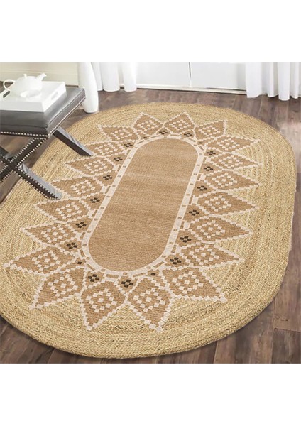 Boho 980 Jüt Hasır Etnik Desenli Oval Jüt Örme Doğal Hasır Natural Oval Halı modelleri