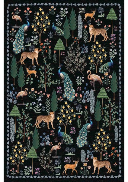 Floral Mars Haki Pastel Çok Renkli Botanik Tema Dokuma Taban Halı Salon Halısı Çocuk Halısı MARS253