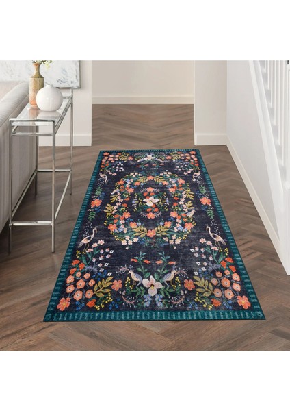 Mars 2184 Lacivert Botanik Floral Çiçeksi Modern ve Country Stil Dokuma Taban Halı modelleri