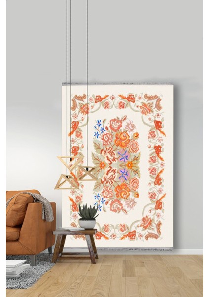 Mars 2036 Multy Tonlarında Çiçekli Desen Kaymaz Taban Dekoratif Halı