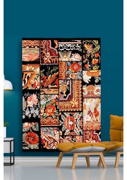 Mars 2007 Siyah ve Multy Tonlarında Desen Kaymaz Taban Dekoratif Halı