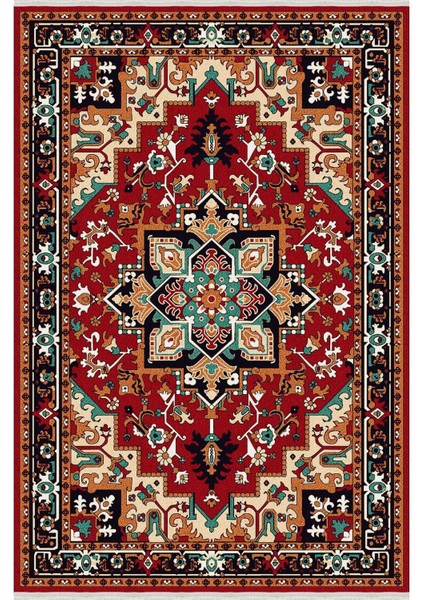 Mars Serisi Kırmızı ve Hardal Tonlarında Antika Otantik Eskitme Desen Kaymaz Taban Şönil Halı