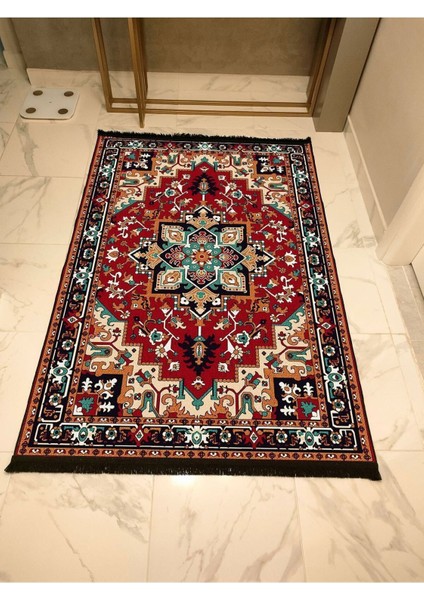 Mars Serisi Kırmızı ve Hardal Tonlarında Antika Otantik Eskitme Desen Kaymaz Taban Şönil Halı