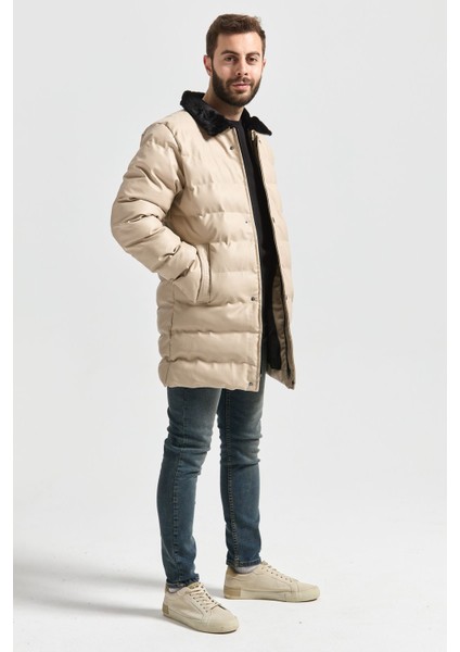 Slimfit Kesim Erkek Uzun Deri Sisme Mont-Bej fırsatları