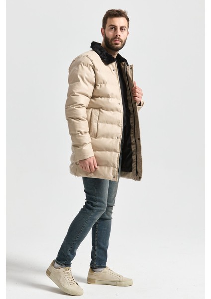 Slimfit Kesim Erkek Uzun Deri Sisme Mont-Bej indirimleri
