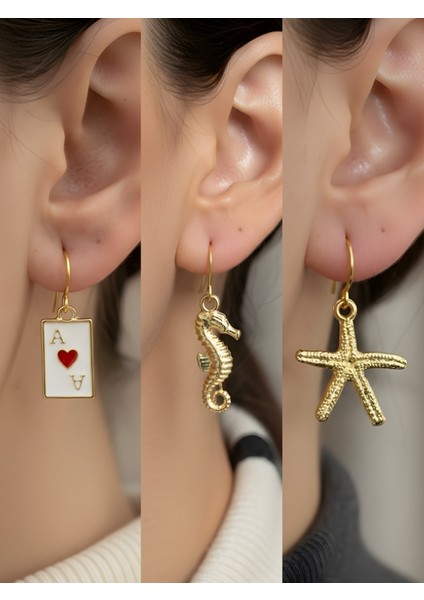 Trend Sembol Figürlü 3’lü Kadın Küpe Set