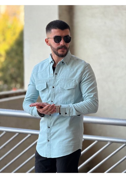 Slimfit Kesim Erkek Levi Model Cotton Cift Cepli Gömlek-Buz Mavisi fiyatları