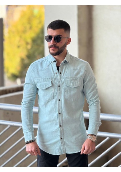 Slimfit Kesim Erkek Levi Model Cotton Cift Cepli Gömlek-Buz Mavisi modelleri