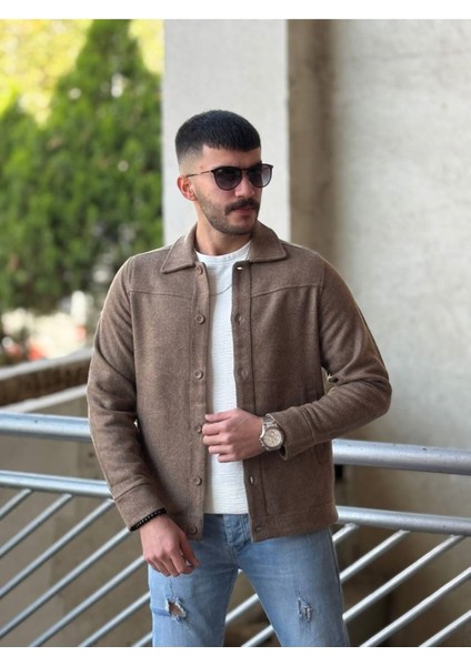 Slimfit Kesim Erkek Kaşmir Yandan Cepli Gömlek-Kahve