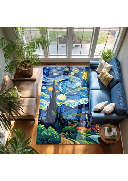 Van Gogh Yıldızlı Geceler Pastel Tonlarında Dokuma Taban Salon Halısı Çocuk Halısı Mars 259 fiyatları