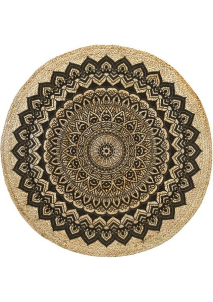 Boho 900 Mandala Desenli Etnik Örgü Yuvarlak Natural Çift Taraflı Halı indirimleri