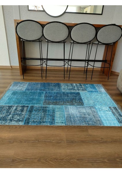 Mars Halı 2090 Mavi Tonunda Dekoratif Halı Salon Halısı Saçaklı Yıkanabilen Halı