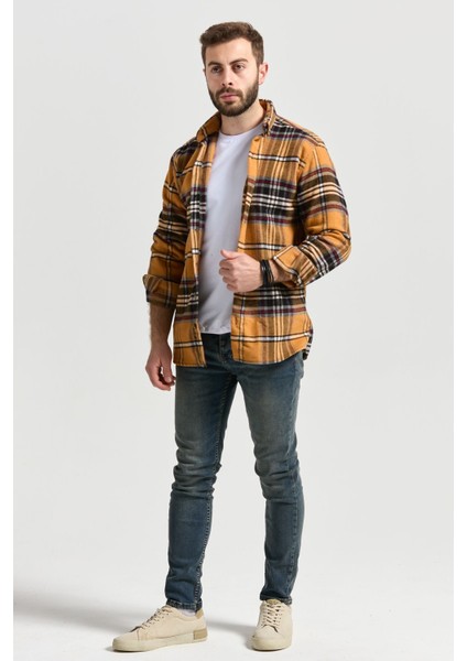 Slimfit Kesim Erkek Ekose Oduncu Gomlek-Sarı