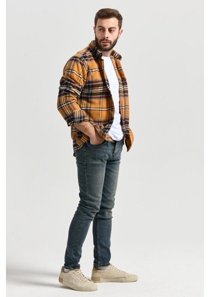 Slimfit Kesim Erkek Ekose Oduncu Gomlek-Sarı fırsatları