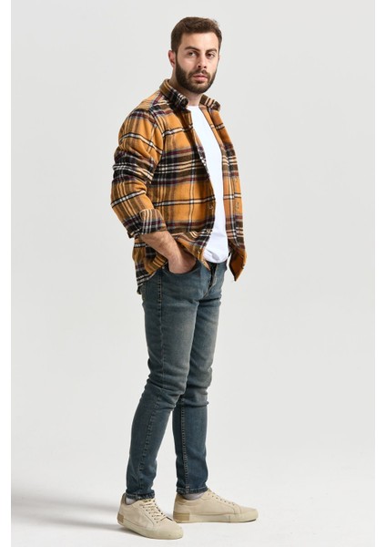 Slimfit Kesim Erkek Ekose Oduncu Gomlek-Sarı indirimleri