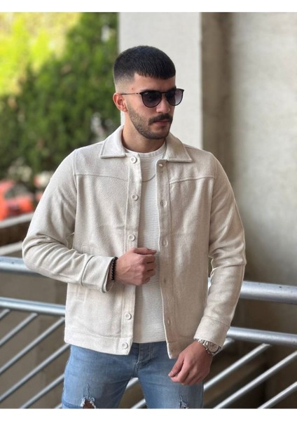 Slimfit Kesim Erkek Kaşmir Yandan Cepli Gömlek-Ekru