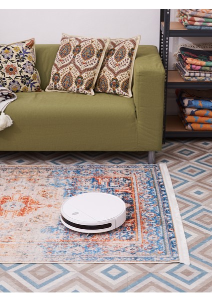 Mars 2018 Etnik Vintage Çok Renkli Bohem Dokuma ve Kaymaz Taban Şönil Halı