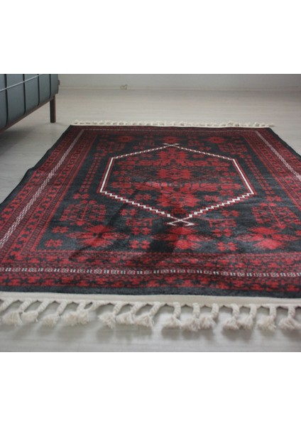 Mars 2009 Kırmızı Siyah Bordürlü Etnik Vintage Görünüm Dokuma Taban Halı fırsatları