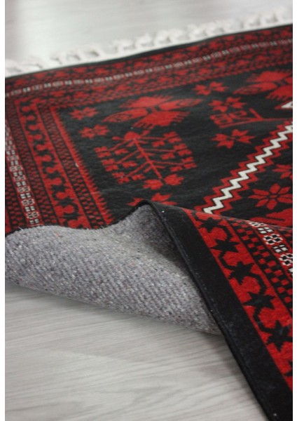 Mars 2009 Kırmızı Siyah Bordürlü Etnik Vintage Görünüm Dokuma Taban Halı