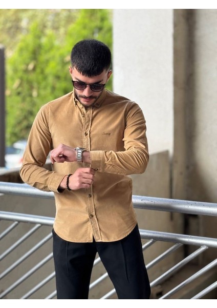 Slimfit Kesim Erkek Kadife Kumaş-Vizon fiyatları