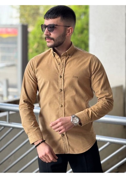 Slimfit Kesim Erkek Kadife Kumaş-Vizon modelleri