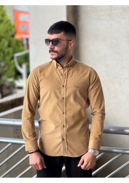 Slimfit Kesim Erkek Kadife Kumaş-Vizon fırsatları