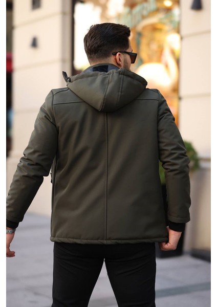 1037-SLIMFIT Kesim Erkek Kapşonlu Su Gecirmez Softjel Kumaş Mont-Haki modelleri