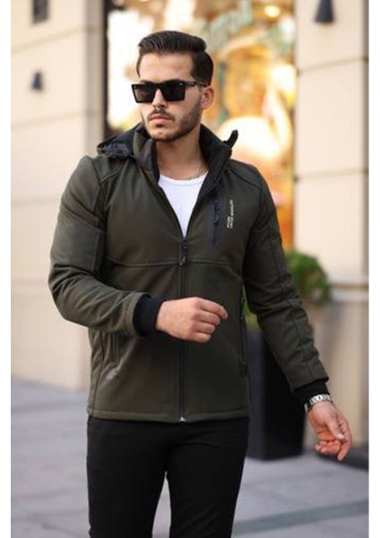 1037-SLIMFIT Kesim Erkek Kapşonlu Su Gecirmez Softjel Kumaş Mont-Haki indirimleri