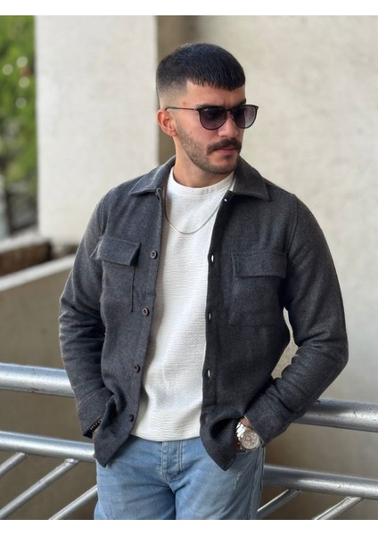 Slimfit Kesim Erkek Kaşmir Cift Cepli Gömlek-Antrasit