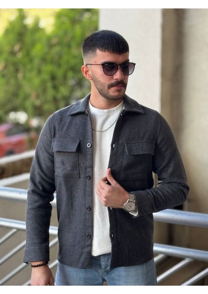 Slimfit Kesim Erkek Kaşmir Cift Cepli Gömlek-Antrasit fiyatları