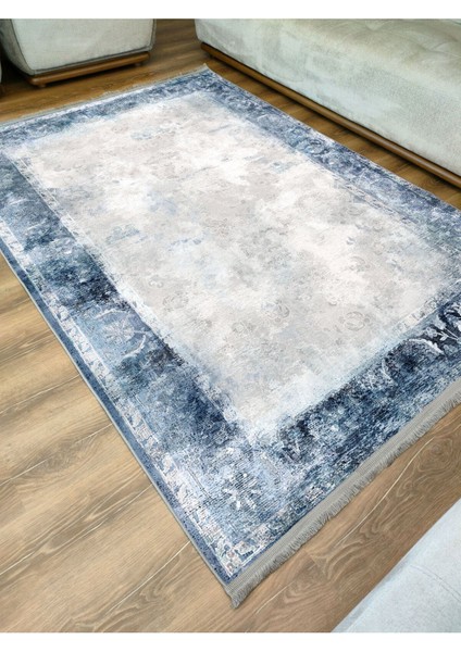 Mars 2068 Mavi Çerçeve Desenli Yıkanabilir Kaymaz Salon Halısı, Koridor ve Mutfak Halısı modelleri