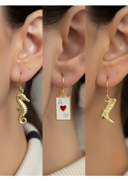 Trend Sembol Figürlü 3’lü Kadın Küpe Set