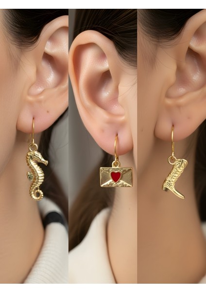 Trend Sembol Figürlü 3’lü Kadın Küpe Set