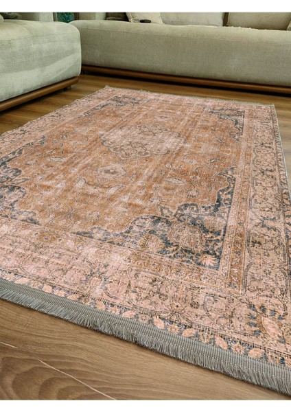 Mars Serisi Hardal Eskitme Antika Desen Kaymaz Taban Şönil Halı