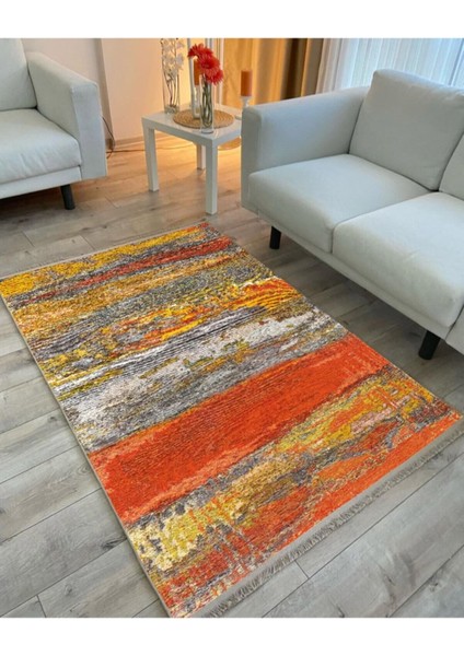 Mars 2016 Turuncu ve Hardal Tonda Modern Etnik Dekoratif Halı