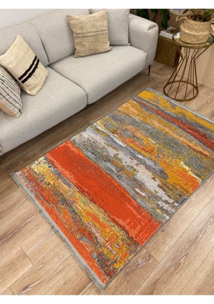 Mars 2016 Turuncu ve Hardal Tonda Modern Etnik Dekoratif Halı fiyatları