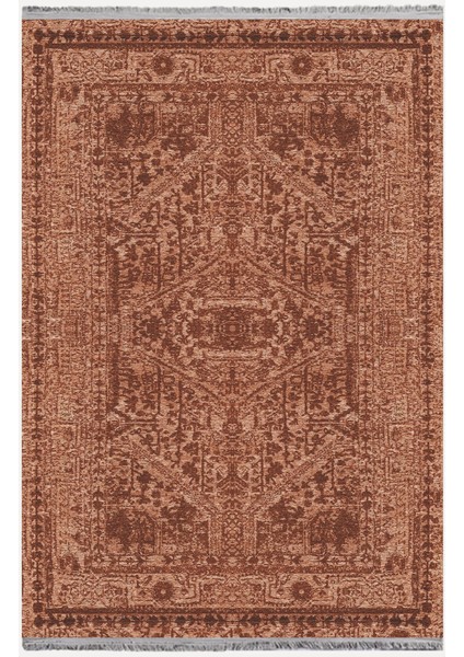 Mars 2080 Hardal Tonlarında Etnik Otantik Eskitme Desen Kaymaz Taban Dekoratif Halı