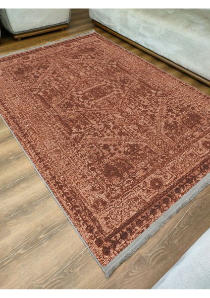 Mars 2080 Hardal Tonlarında Etnik Otantik Eskitme Desen Kaymaz Taban Dekoratif Halı modelleri