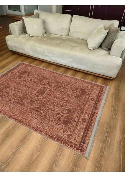 Mars 2080 Hardal Tonlarında Etnik Otantik Eskitme Desen Kaymaz Taban Dekoratif Halı indirimleri