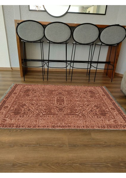 Mars 2080 Hardal Tonlarında Etnik Otantik Eskitme Desen Kaymaz Taban Dekoratif Halı